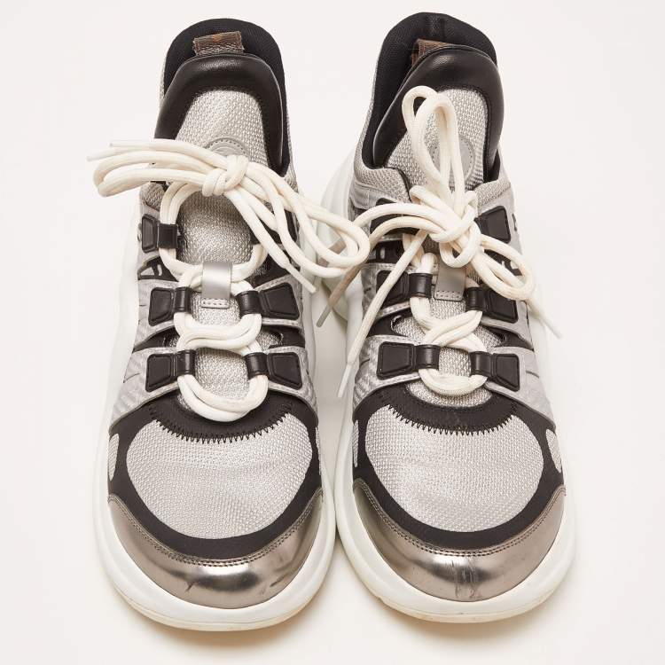 Pre Owned Louis Vuitton Silver Leather and Mesh Archlight  Sneakers Size 38.5