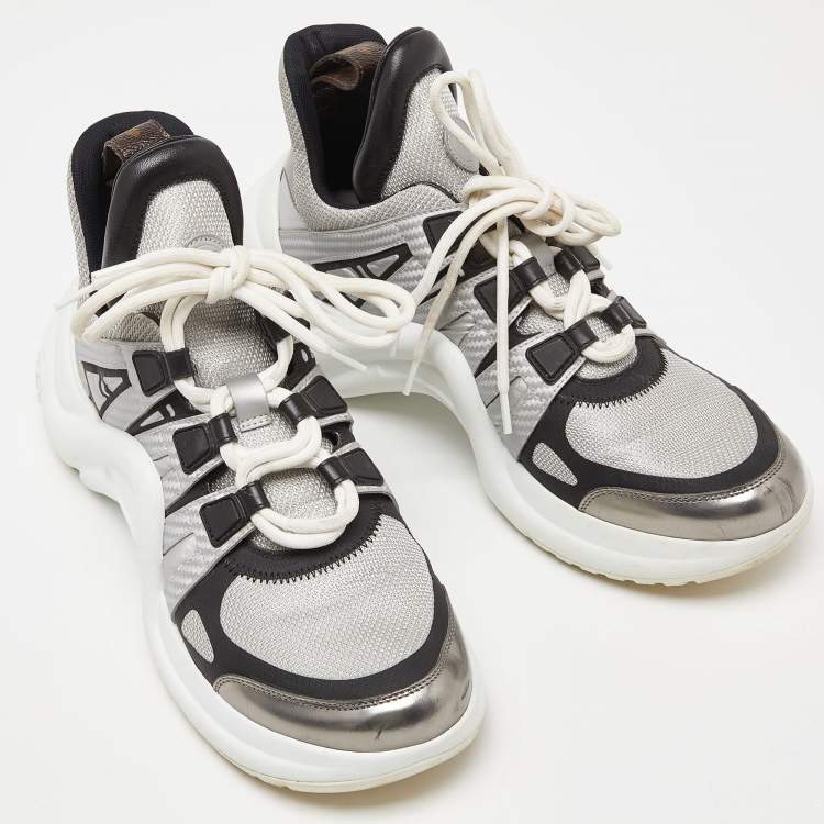 Pre Owned Louis Vuitton Silver Leather and Mesh Archlight  Sneakers Size 38.5