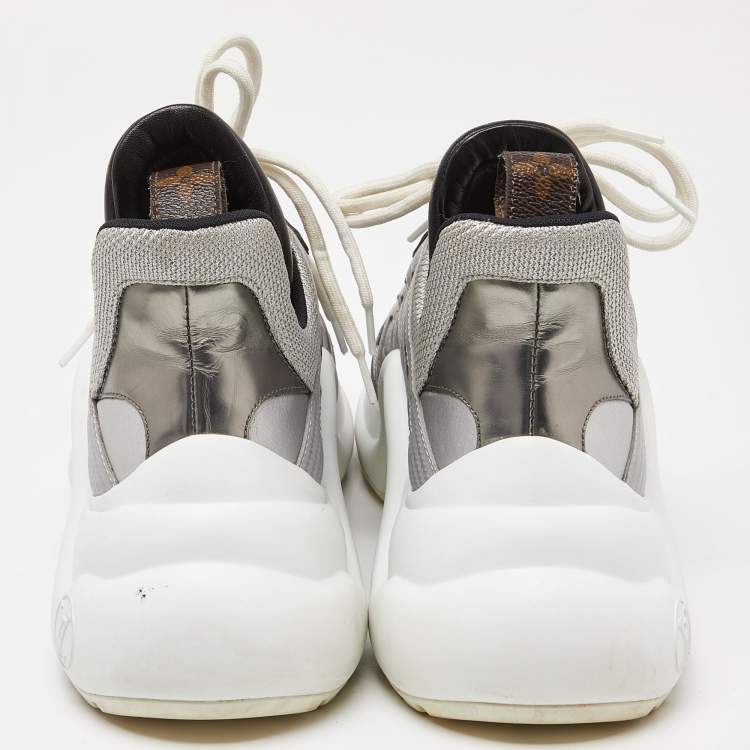 Pre Owned Louis Vuitton Silver Leather and Mesh Archlight  Sneakers Size 38.5