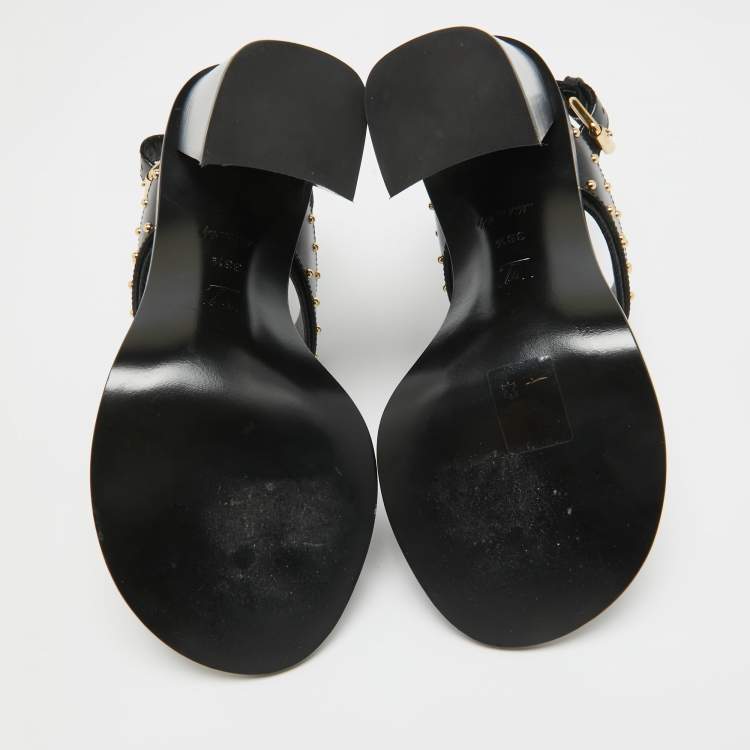 Pre Owned Louis Vuitton Black/Brown Monogram Canvas and Leather Nomad Ankle Strap Sandals Size 38.5
