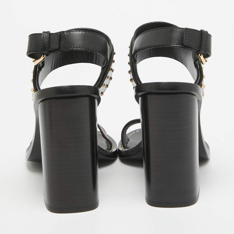 Pre Owned Louis Vuitton Black/Brown Monogram Canvas and Leather Nomad Ankle Strap Sandals Size 38.5