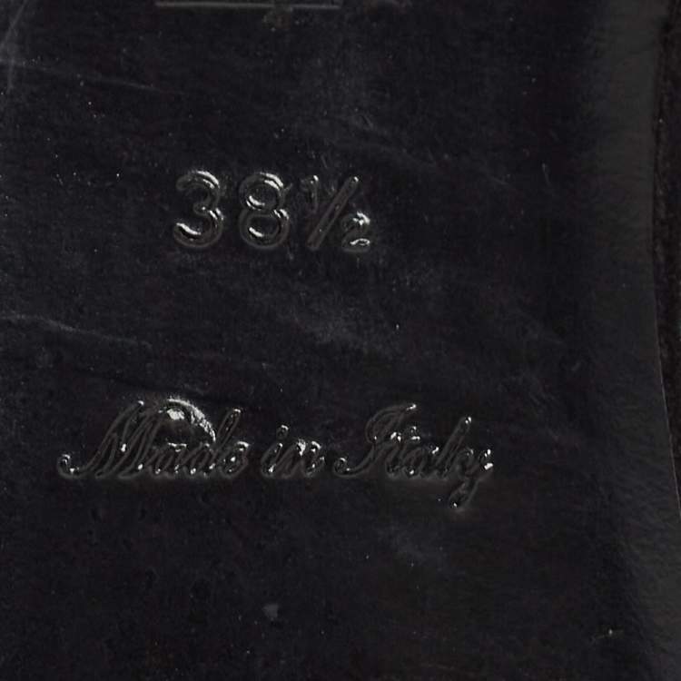 Pre Owned Louis Vuitton Black Fur Crystal Embellished Slide Flats  Size 38.5