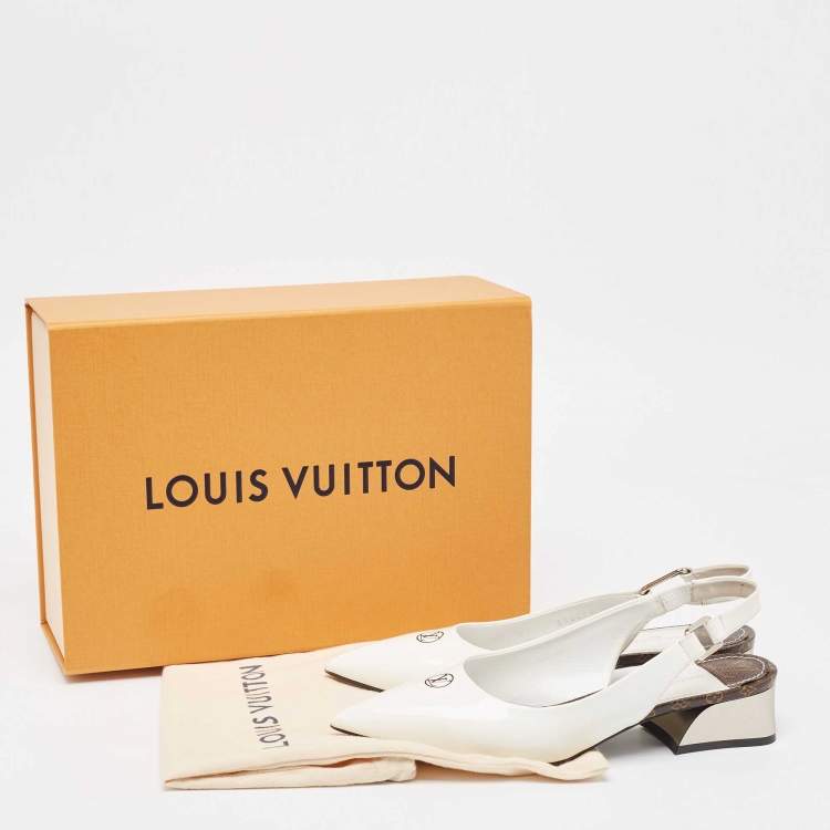 Pre Owned Louis Vuitton White Brushed Leather Slingback Pumps Size 38