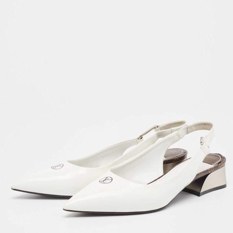 Pre Owned Louis Vuitton White Brushed Leather Slingback Pumps Size 38