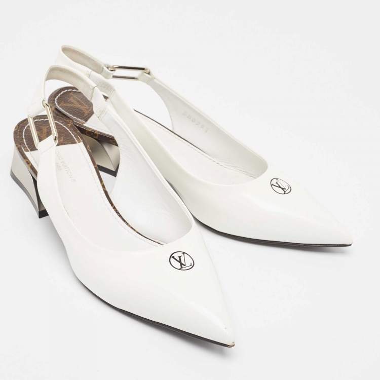 Pre Owned Louis Vuitton White Brushed Leather Slingback Pumps Size 38