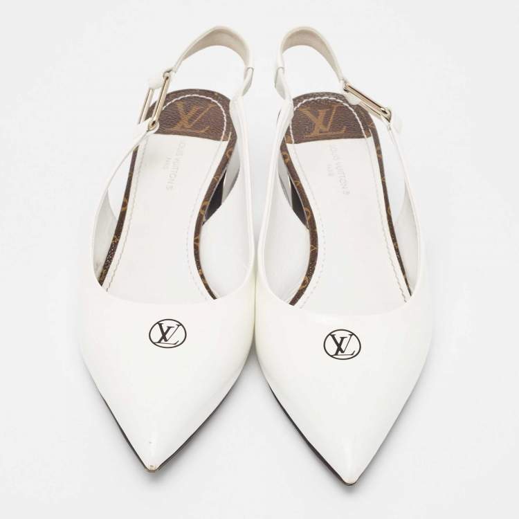 Pre Owned Louis Vuitton White Brushed Leather Slingback Pumps Size 38