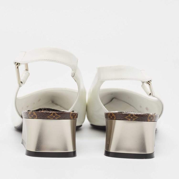 Pre Owned Louis Vuitton White Brushed Leather Slingback Pumps Size 38