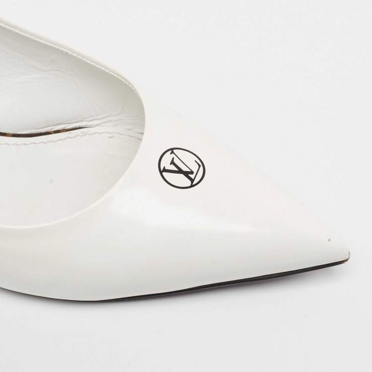 Pre Owned Louis Vuitton White Brushed Leather Slingback Pumps Size 38