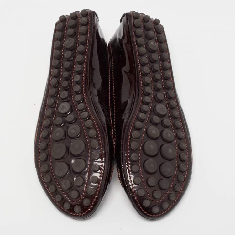 Pre Owned Louis Vuitton Burgundy Patent Leather Oxford Ballet Flats Size 36.5