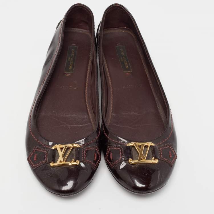 Pre Owned Louis Vuitton Burgundy Patent Leather Oxford Ballet Flats Size 36.5