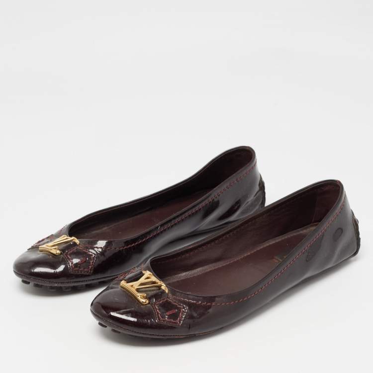Pre Owned Louis Vuitton Burgundy Patent Leather Oxford Ballet Flats Size 36.5