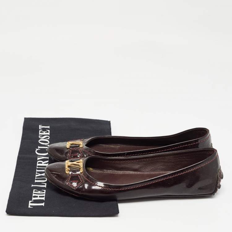 Pre Owned Louis Vuitton Burgundy Patent Leather Oxford Ballet Flats Size 36.5