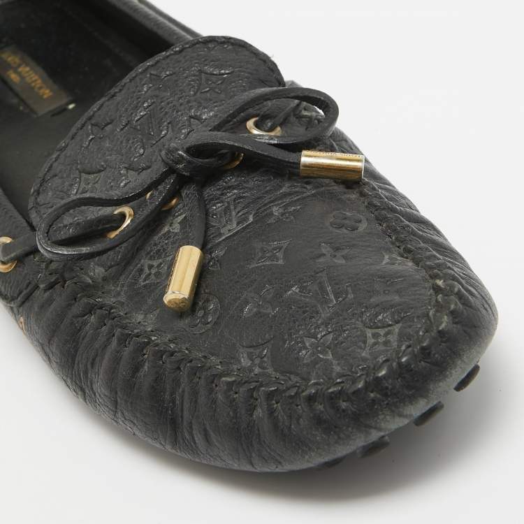 Pre Owned Louis Vuitton Black Monogram Empreinte Leather Gloria Loafers Size 40