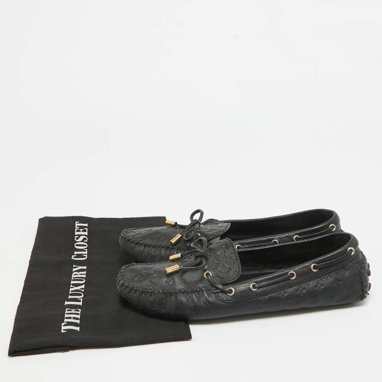 Pre Owned Louis Vuitton Black Monogram Empreinte Leather Gloria Loafers Size 40