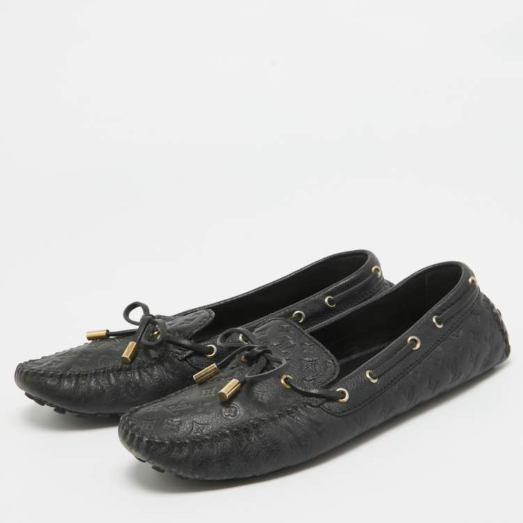 Pre Owned Louis Vuitton Black Monogram Empreinte Leather Gloria Loafers Size 40