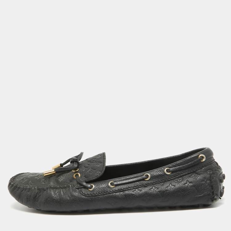 Pre Owned Louis Vuitton Black Monogram Empreinte Leather Gloria Loafers Size 40