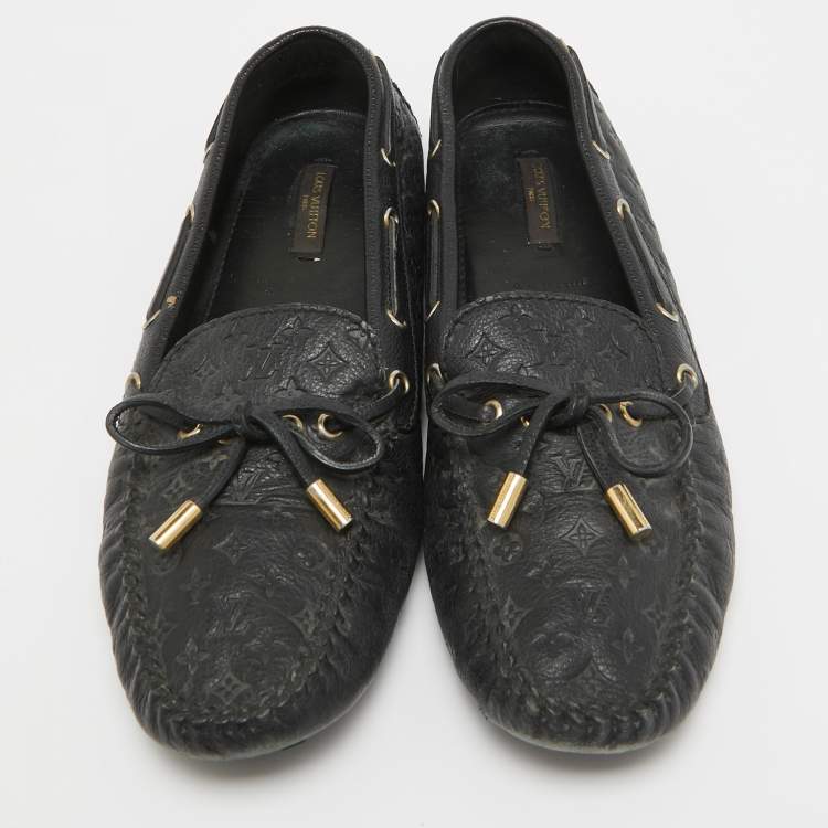 Pre Owned Louis Vuitton Black Monogram Empreinte Leather Gloria Loafers Size 40