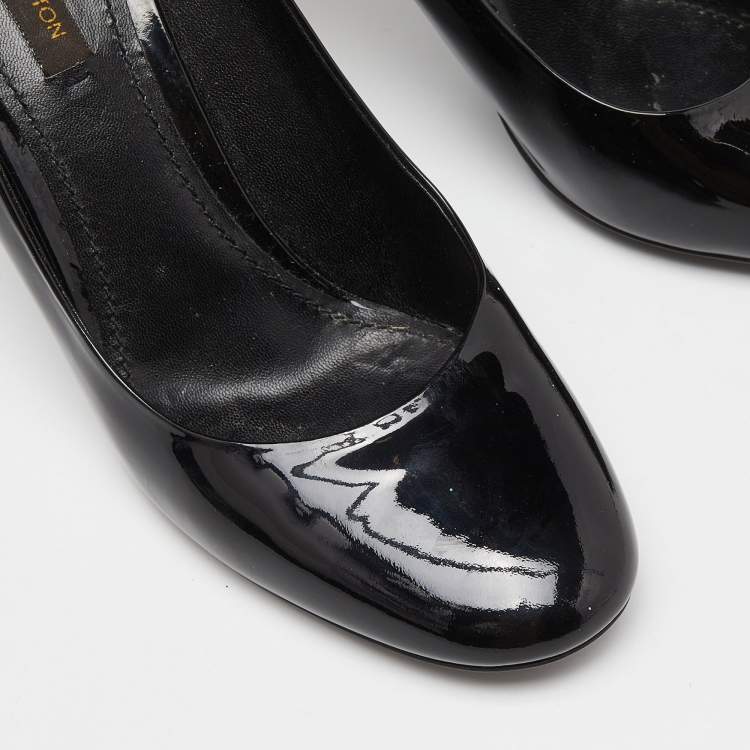 Pre Owned Louis Vuitton Black Patent Leather Lock It Round Toe Pumps Size 38