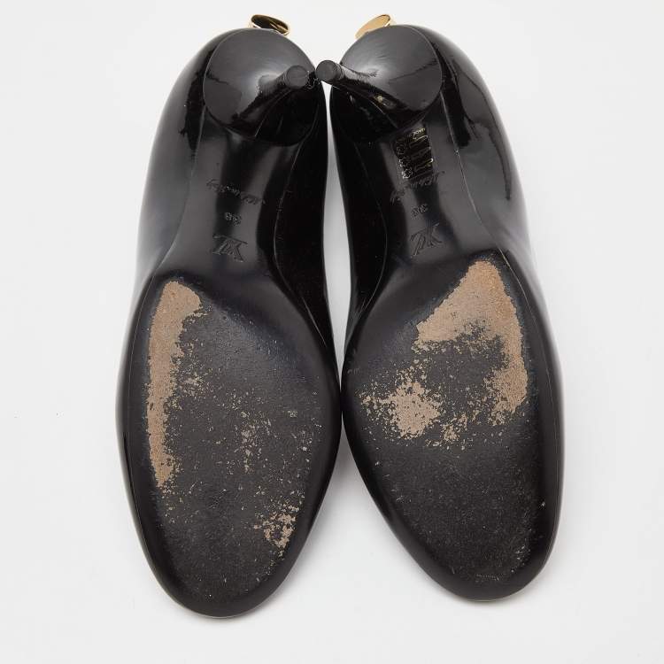Pre Owned Louis Vuitton Black Patent Leather Lock It Round Toe Pumps Size 38