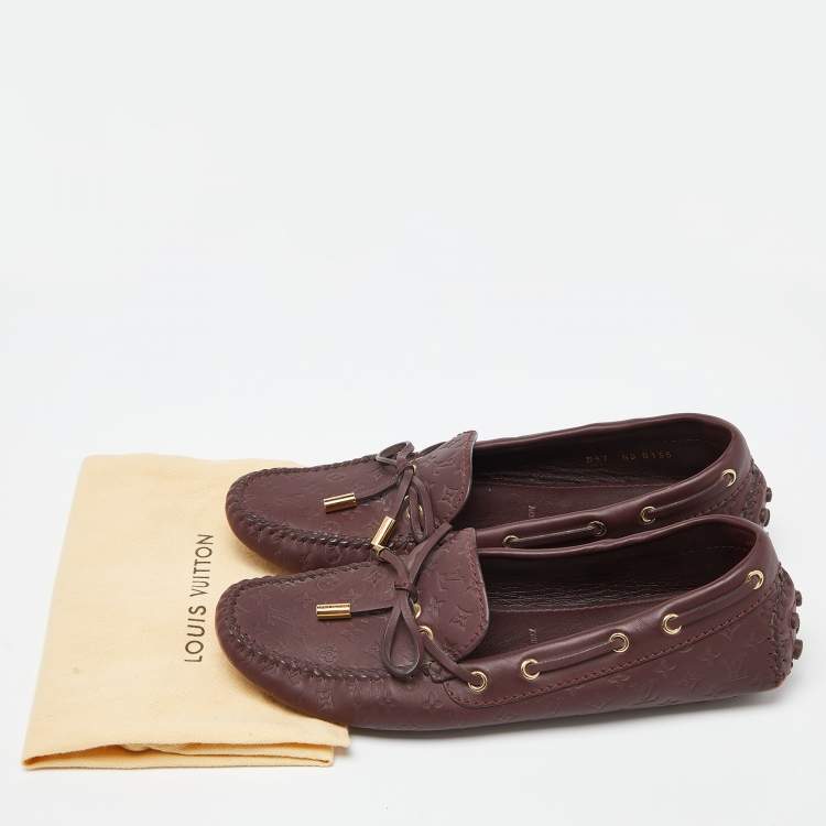 Pre Owned Louis Vuitton Burgundy Leather Gloria Bow Slip On Loafers Size 37