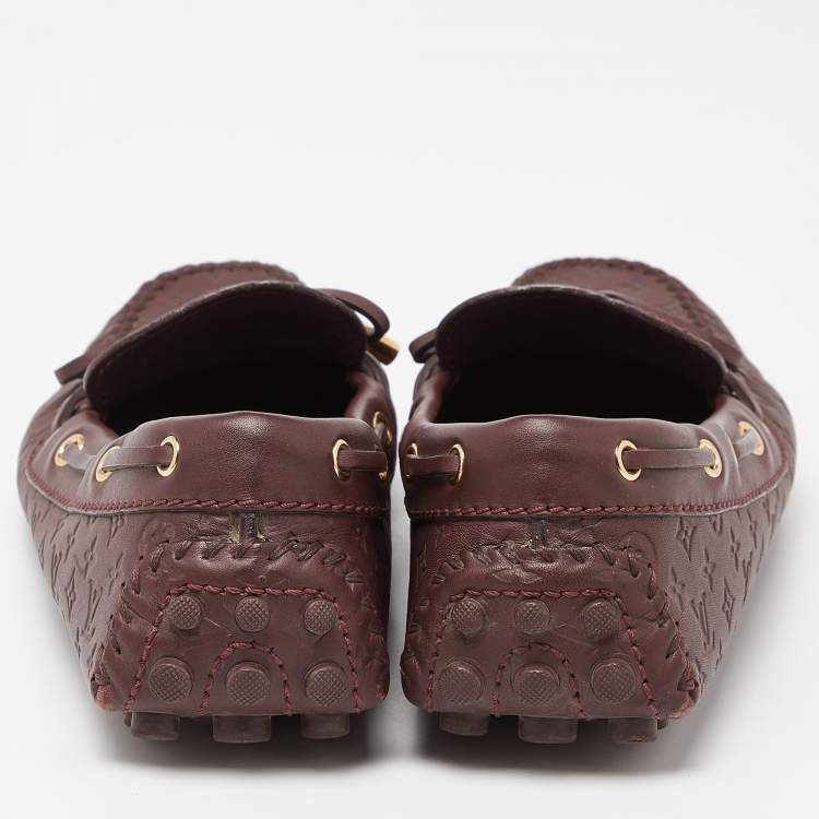 Pre Owned Louis Vuitton Burgundy Leather Gloria Bow Slip On Loafers Size 37