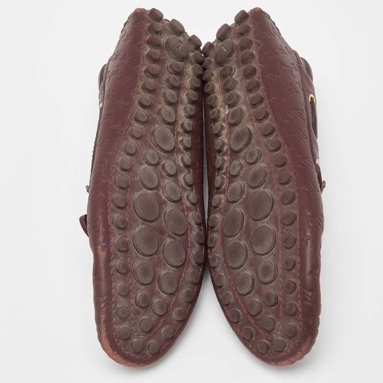 Pre Owned Louis Vuitton Burgundy Leather Gloria Bow Slip On Loafers Size 37