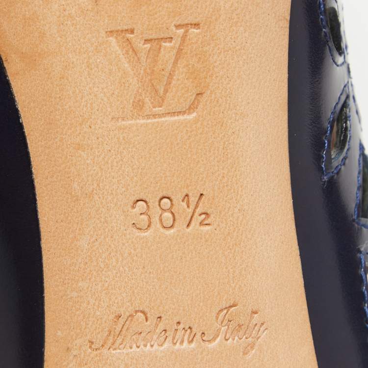 مملوكة مسبقًا Louis Vuitton Navy Blue Leather Peep Toe Cutout Pumps Size 38.5