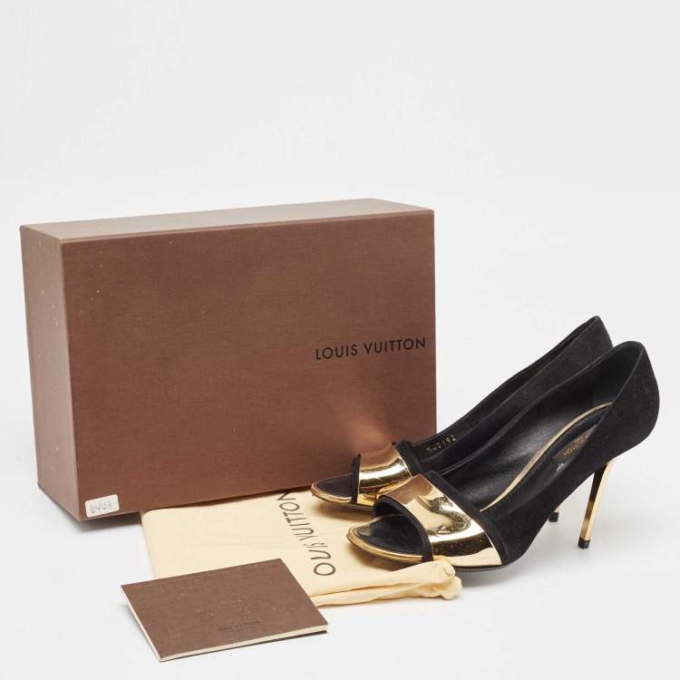 Pre Owned Louis Vuitton Black Suede Open Toe Pumps Size 38