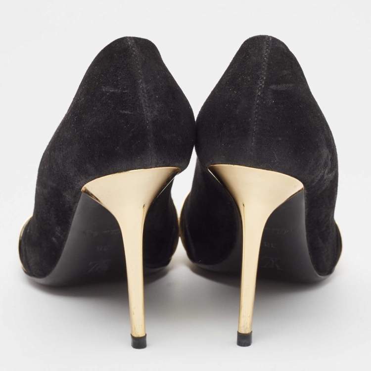 Pre Owned Louis Vuitton Black Suede Open Toe Pumps Size 38