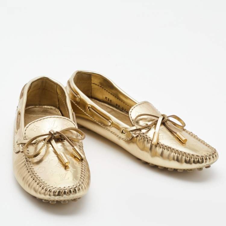 Pre Owned Louis Vuitton Gold Leather Gloria  Loafers Size  35