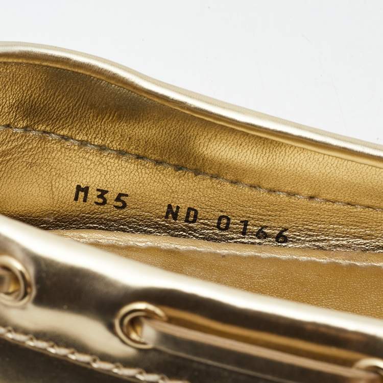 Pre Owned Louis Vuitton Gold Leather Gloria  Loafers Size  35