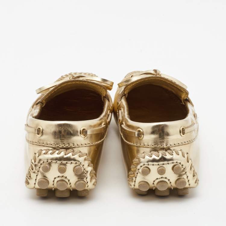 Pre Owned Louis Vuitton Gold Leather Gloria  Loafers Size  35