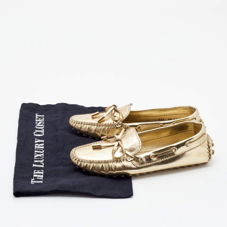 Pre Owned Louis Vuitton Gold Leather Gloria  Loafers Size  35