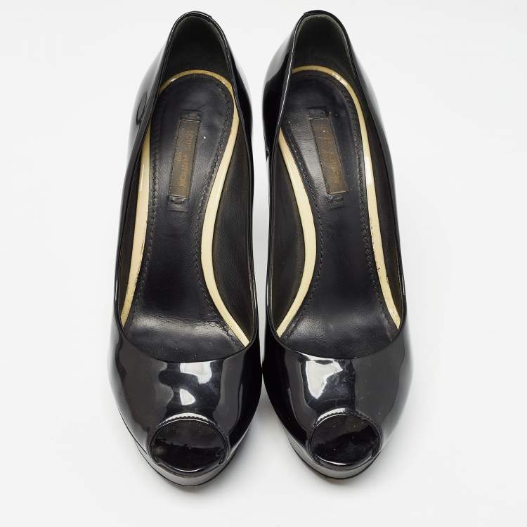 Pre Owned Louis Vuitton Black Patent Leather Eyeline Peep Toe Pumps Size 37