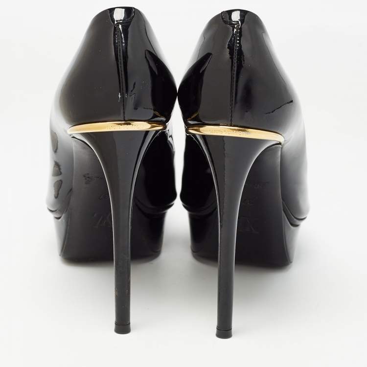 Pre Owned Louis Vuitton Black Patent Leather Eyeline Peep Toe Pumps Size 37
