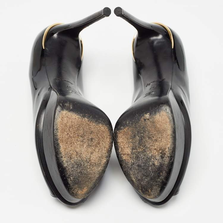 Pre Owned Louis Vuitton Black Patent Leather Eyeline Peep Toe Pumps Size 37