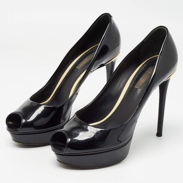 Pre Owned Louis Vuitton Black Patent Leather Eyeline Peep Toe Pumps Size 37