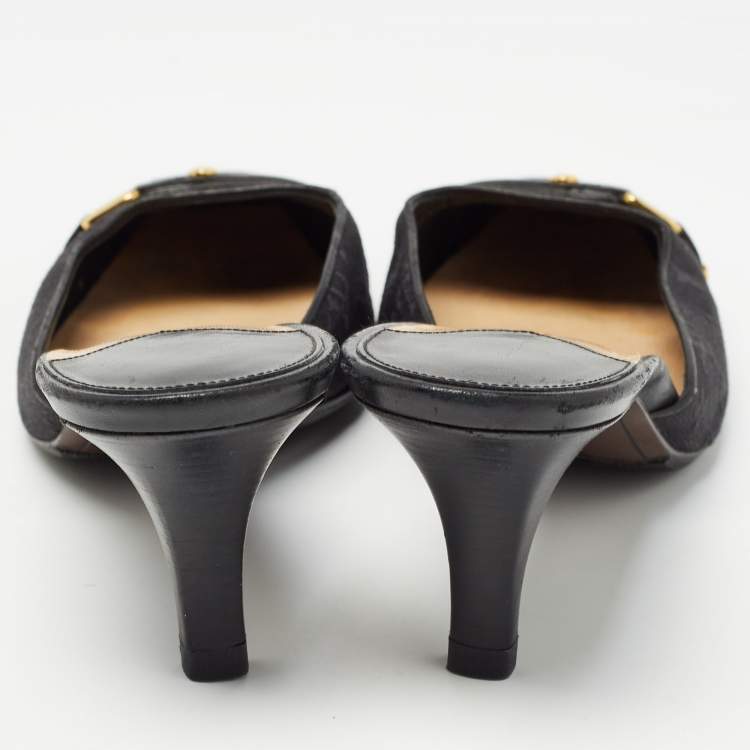 Pre Owned Louis Vuitton Black Monogram Canvas and Leather Slide Mules Size 38.5
