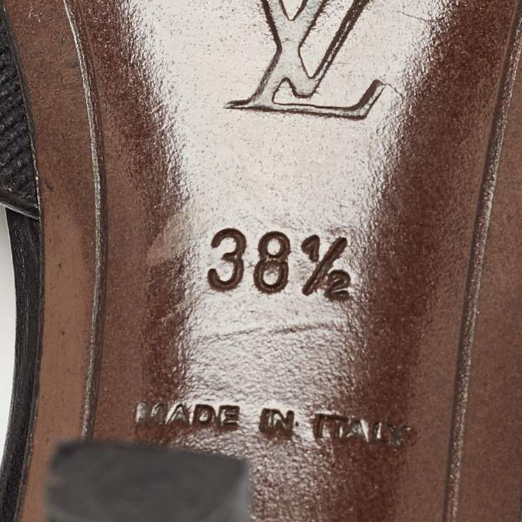 Pre Owned Louis Vuitton Black Monogram Canvas and Leather Slide Mules Size 38.5