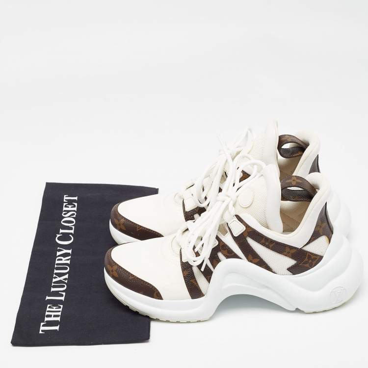 Pre Owned Louis Vuitton White Mesh and Monogram Canvas Archlight Sneakers Size 39