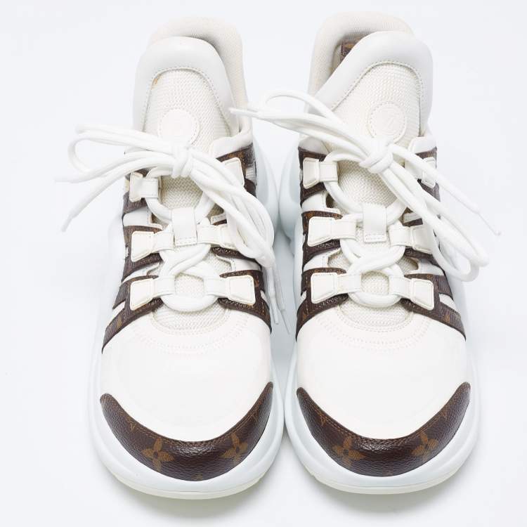 Pre Owned Louis Vuitton White Mesh and Monogram Canvas Archlight Sneakers Size 39
