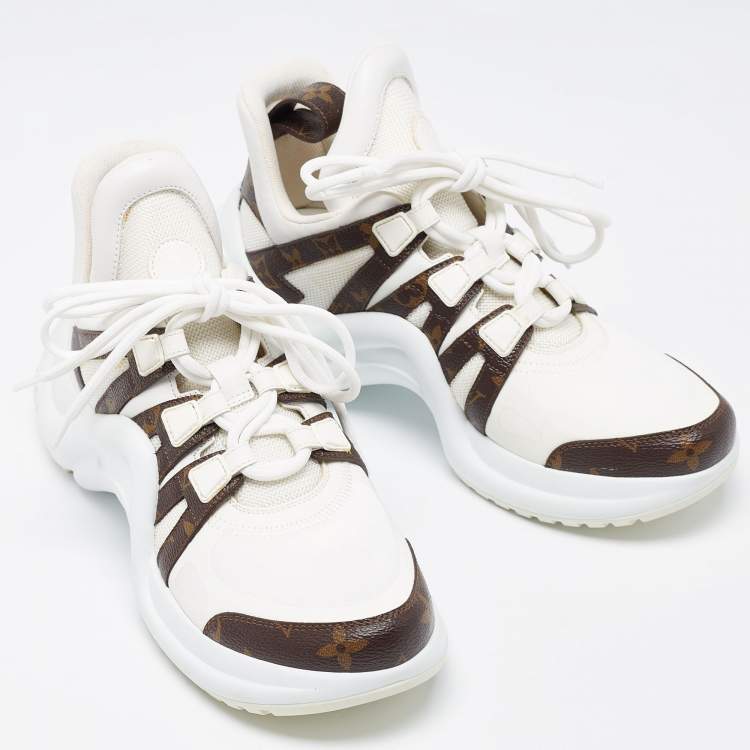 Pre Owned Louis Vuitton White Mesh and Monogram Canvas Archlight Sneakers Size 39