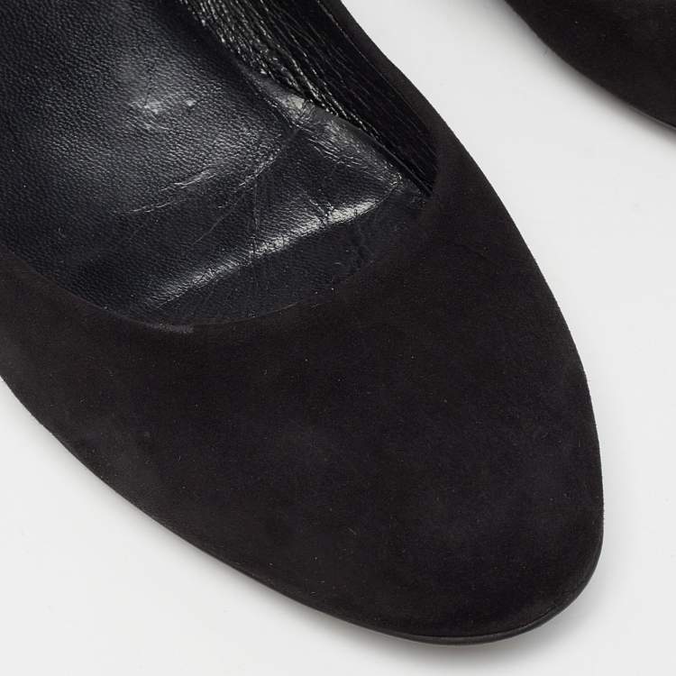 Pre Owned Louis Vuitton Black Suede Revival Ballet Flats Size 36