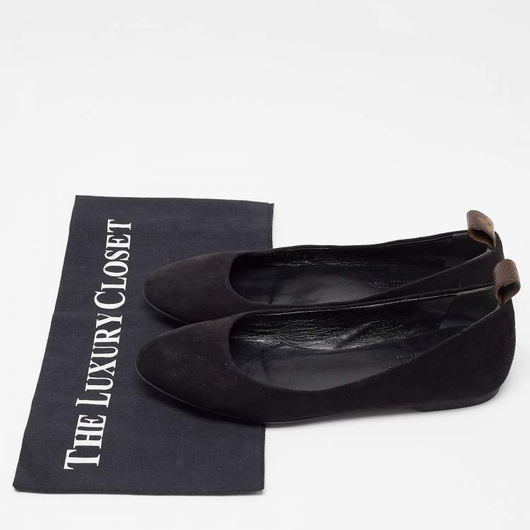 Pre Owned Louis Vuitton Black Suede Revival Ballet Flats Size 36