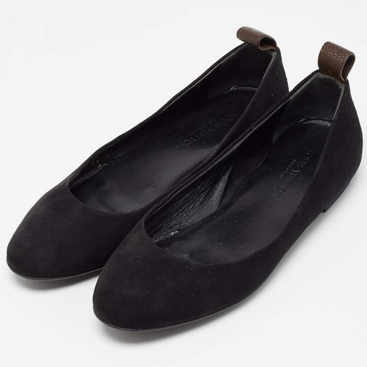 Pre Owned Louis Vuitton Black Suede Revival Ballet Flats Size 36