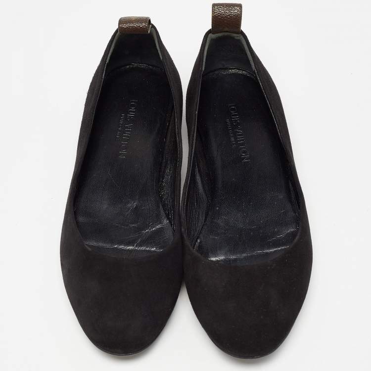 Pre Owned Louis Vuitton Black Suede Revival Ballet Flats Size 36