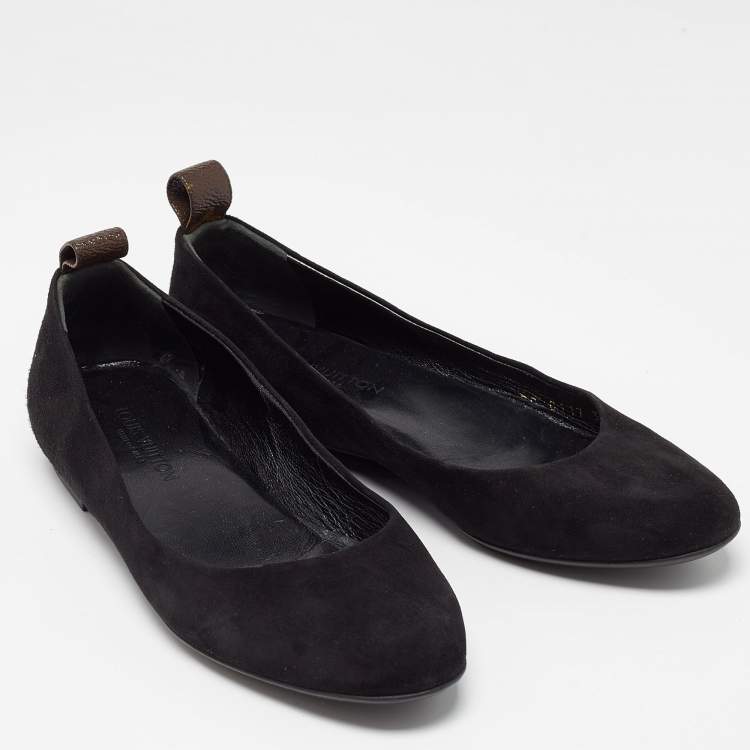 Pre Owned Louis Vuitton Black Suede Revival Ballet Flats Size 36