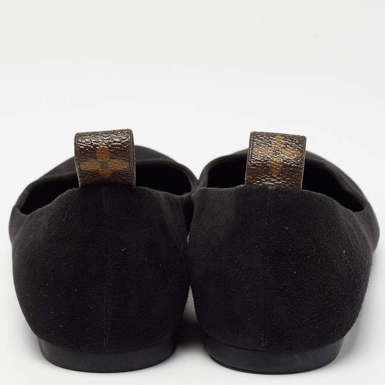 Pre Owned Louis Vuitton Black Suede Revival Ballet Flats Size 36