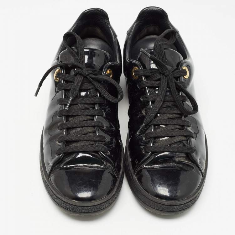 Pre Owned Louis Vuitton Black Patent Frontrow  Sneakers Size 35