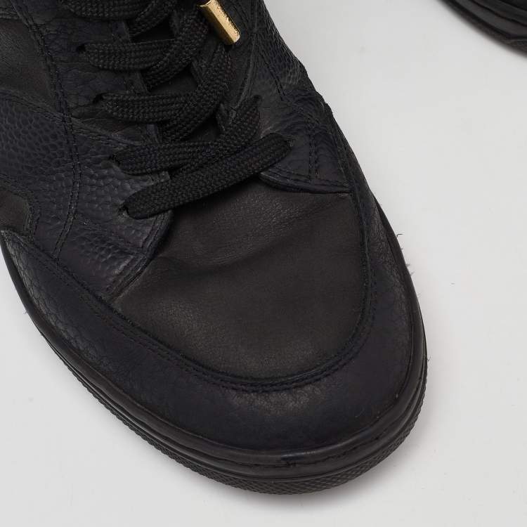 Pre Owned Louis Vuitton Black Leather and Monogram Suede Wedge High Top Sneakers Size 38